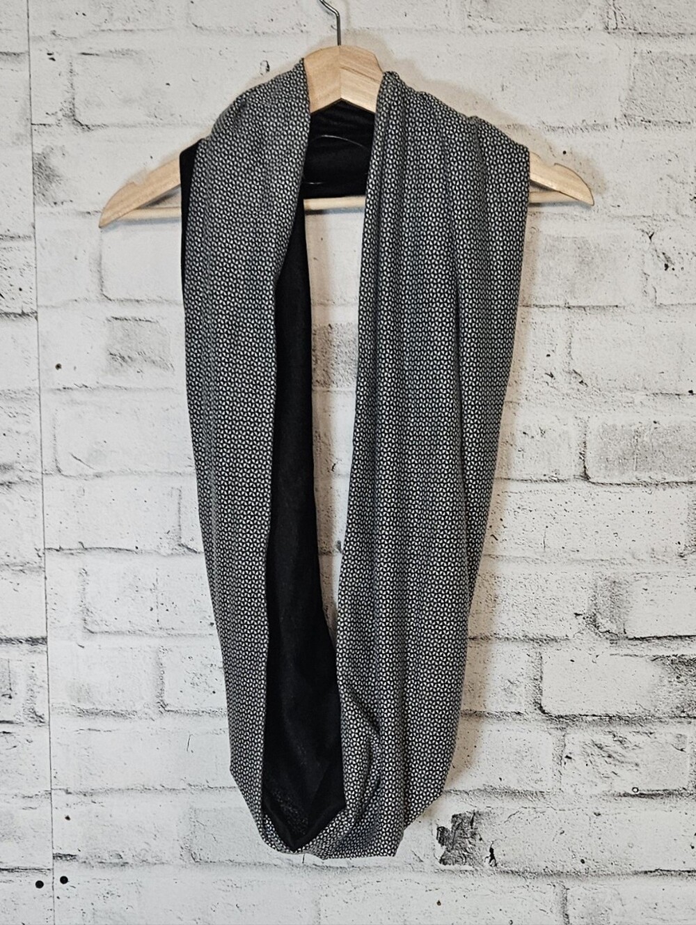 Black White Reversible Infinity Scarf Geometric Print One Size